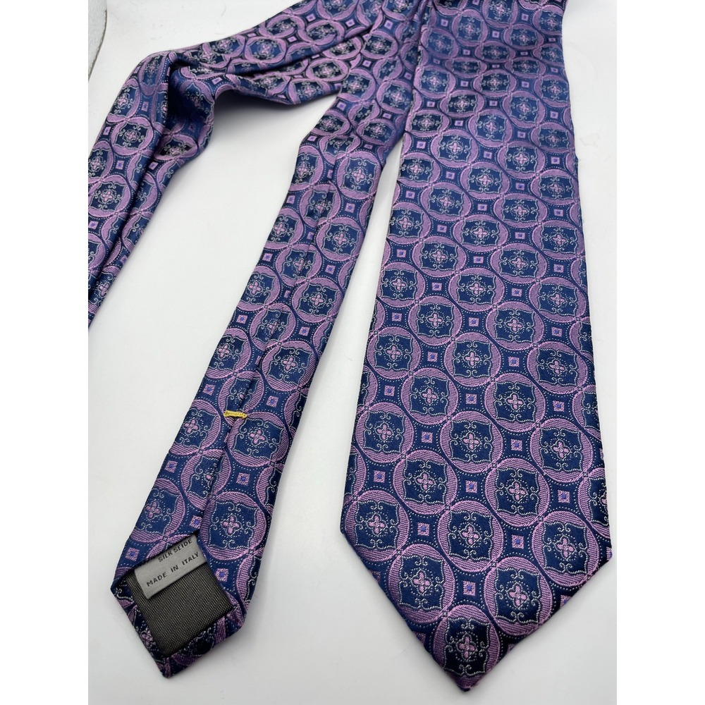 Canali 1934 Mens Purple Blue Geometric Medallion Silk Necktie Made in Italy